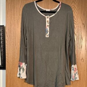 Lovely Melody Olive Top with Floral Accents